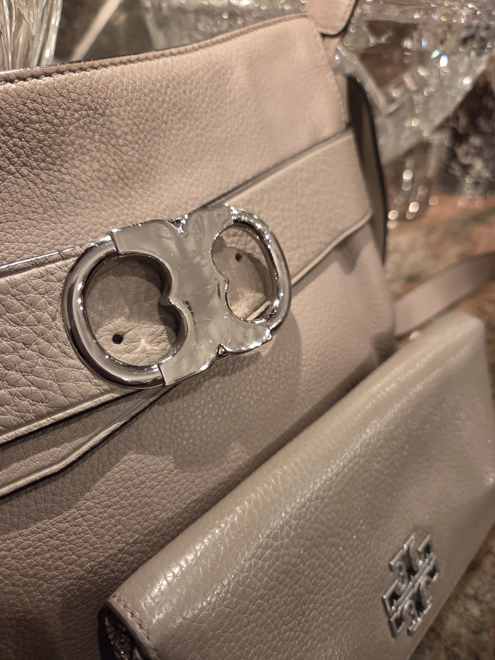 Tory Burch Pebbled Leather Crossbody and Zip Wallet - Neutral Taupe